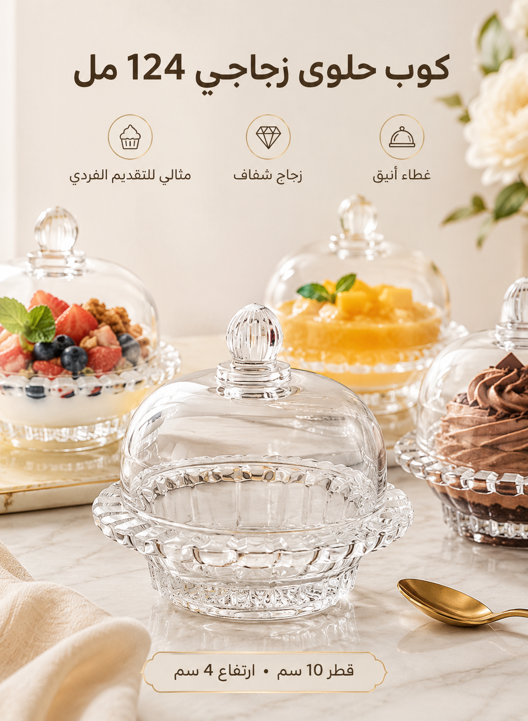 124ml Glass Dessert Cup with Lid, Compact Glass Pudding Cup with Breathable Lid, Reusable Clear Parfait Jar, Suitable for Yogurt Mousse, Ice Cream, Jelly, etc., Mini Glass Bowl with Lid, Ideal for Meal Preparation and Snacks