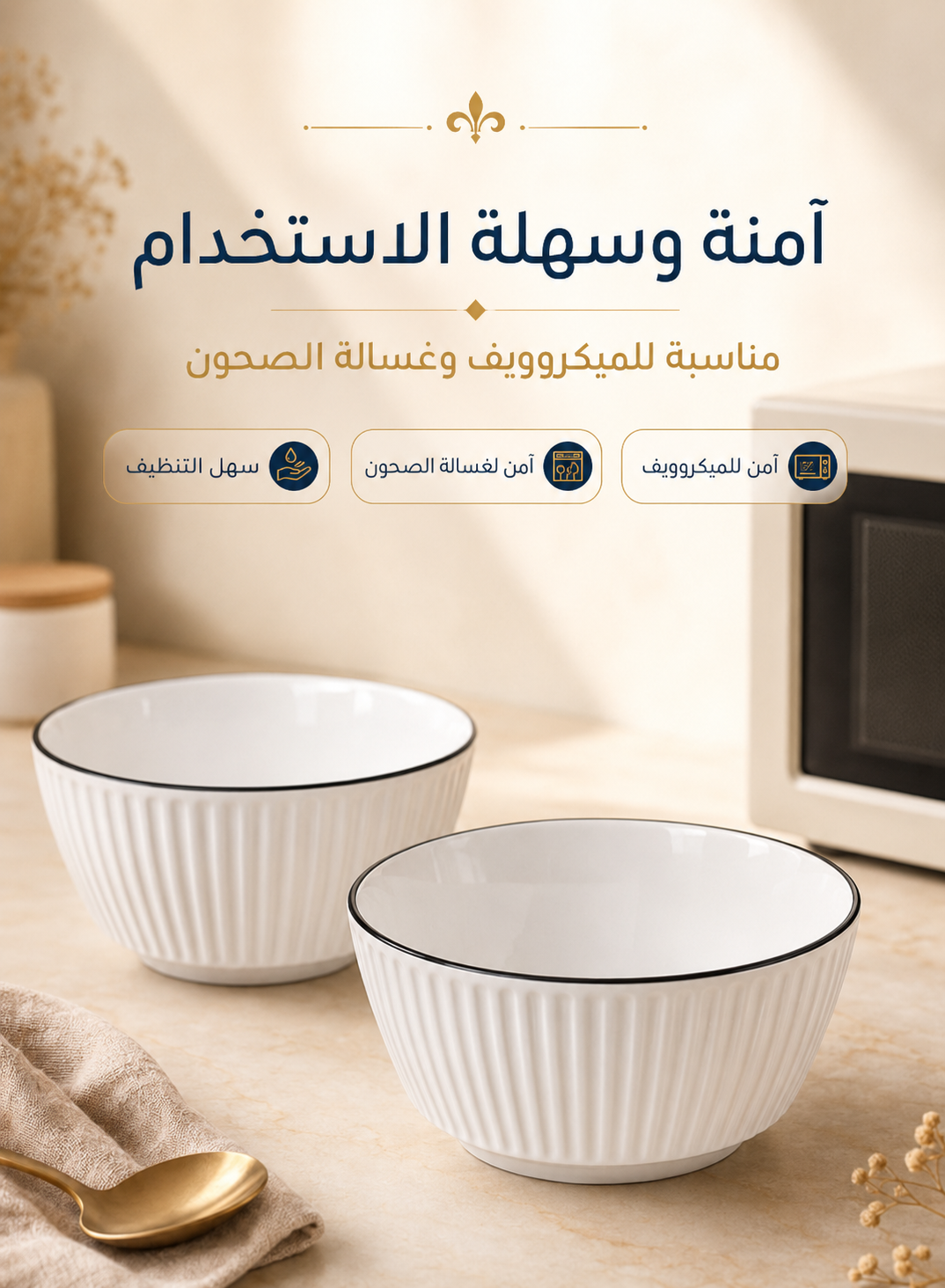 4.5-inch ceramic bowl set (6 pieces), 380ml small bowls, American-style vertical stripe pattern, black rim, suitable for serving rice, noodles, oatmeal, etc., dishwasher and microwave safe—a ceramic bowl set for everyday use.